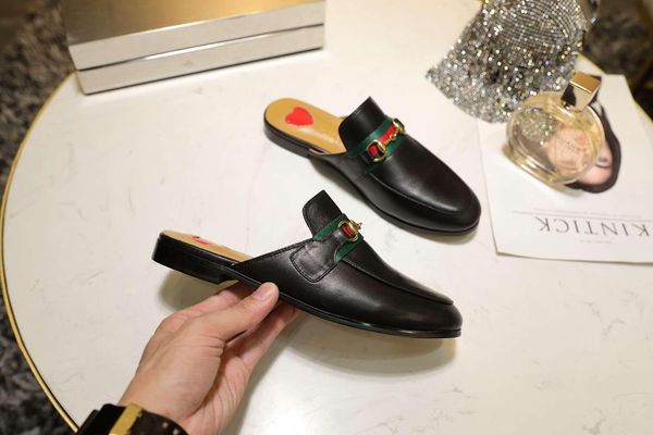 

2020 new women summer slipper princetown slippers bees snake mules loafers genuine womens leather flats buckle pattern with box, Black