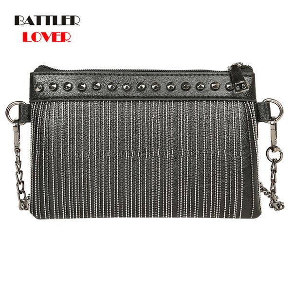 

women fashion brand rivet crossbody bag for girls 2020 classic chain envelope messenger bag black leather handbag tassel clutch