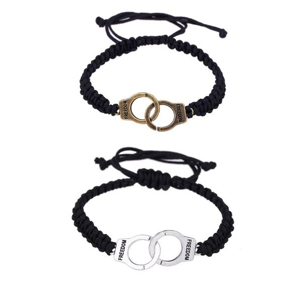 

handmade weave officers handcuffs om justice charm fashion bracelets friendship girl couple bracelets unisex, Golden;silver