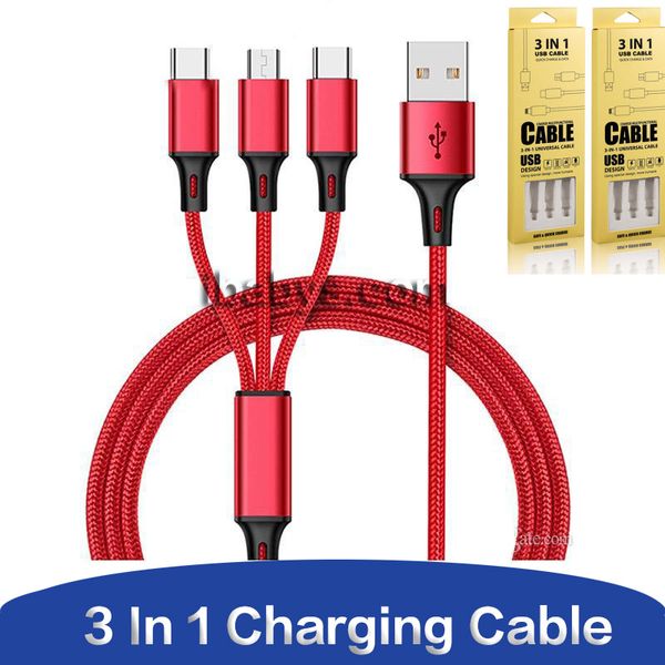 

type c usb braided high speed charging cord 3 in 1 cable 2.1a micro usb quick charger for samsung android phone with retail packaging