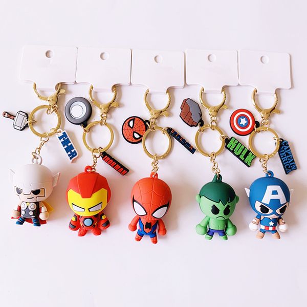 

3d cartoon cute figure keychain cute superhero spider man key chain key ring kids holder wholesale, Silver