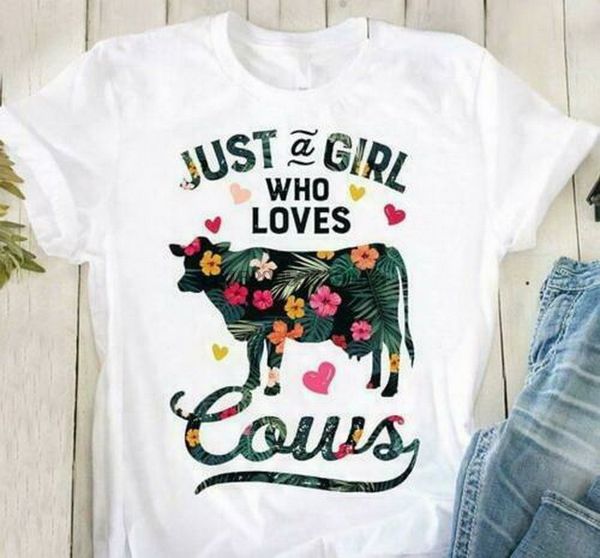 

just a girl who loves cows floral ladies t-shirt cotton s-3xl men women tee shirt
