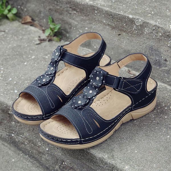 

women ladies sandals summer new fashion casual wedges open toe strap sandals beach shoes female sandalias #5.19, Black