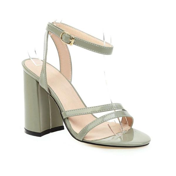 

block heels open toe large size beige heeled sandals 2020 women's female shoe ladies shoes summer buckle chunky peep sizes, Black