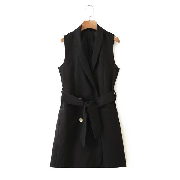 

women fashion black vest office lady young solid belt button simple mid-length i type 2020 summer autumn minimalism casual new, Black;white