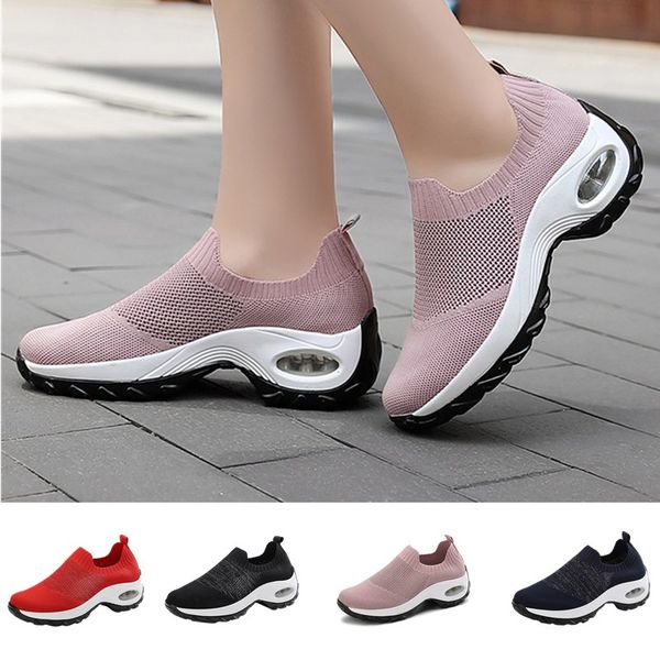 

women's outdoor walking shoes casual breathable mesh air cushion heighten slip on athletic shoes light