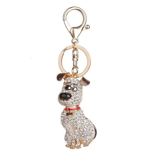

south korean crystal puppy dog keychain key ring trinket purse bag car keychain wedding ornament brown, Silver