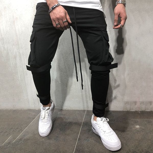 

men casual sports pants 2020 new fashion men's jeans long cargo pants work casual trousers jeans retro solid color slim sale, Blue