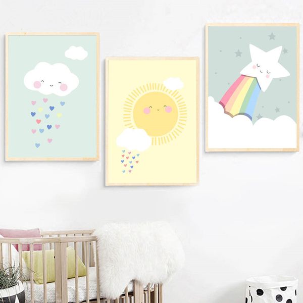 

gohipang cloud sun rainbow wall art canvas painting nordic posters and prints wall pictures for kids bedroom baby boy girl room