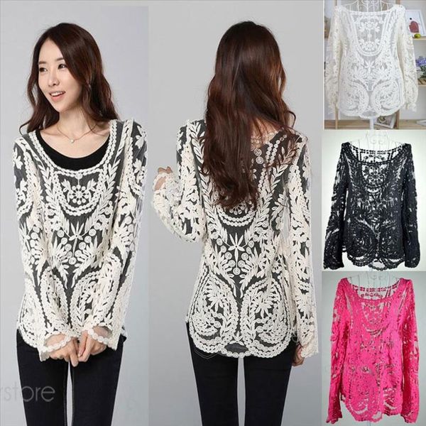 

womens clothing fashion cap sleeve crochet lace women blouses out lady lace shirt lace blouse, White