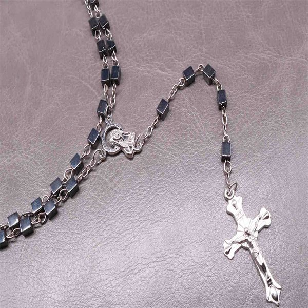 

rosary hematite rosary necklace hematite cross pendant classic fashion necklace chain pray, Silver