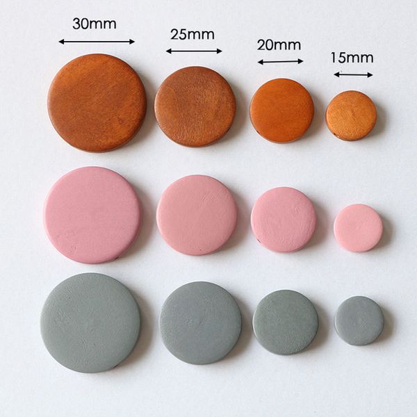

20pcs dia15/20/25/30mm natural wood beads straight hole candy color oblate charm for diy jewelry making earring bracelet pendant
