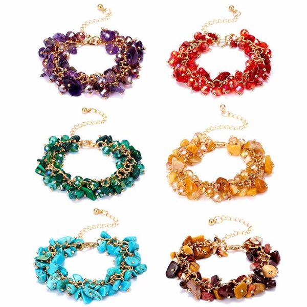 

charm bracelets rinhoo fashion bohemian beads crystal charms birthstone bracelet natural stone bead chip female women, Golden;silver