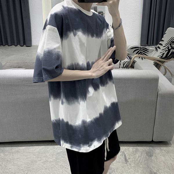 

summer new loose stripe tie dye short sleeve t-shirt pullover t-shirt, White;black