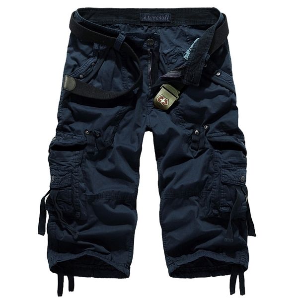 

men's cropped trousers designer fashion multi-pocket plussize casual tooling cotton capri pants men overall by5820, Black