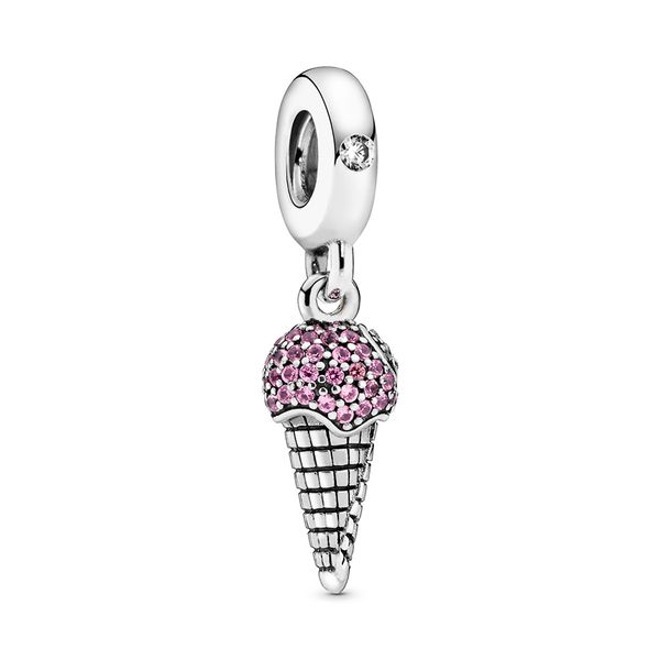 

2020 new fashion 925 sterling silver pave ice cream cone dangle charm beads pendant fit pandora bracelets or necklace for diy jewelry making, Black