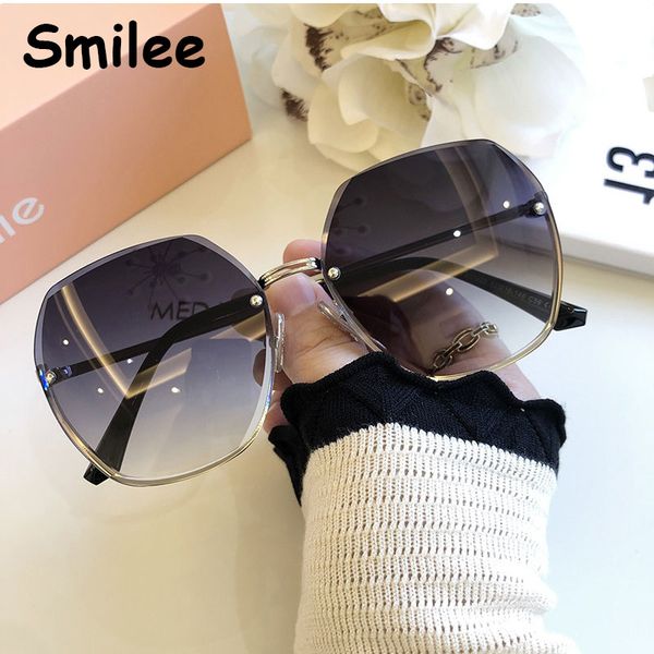 

vintage rimless sunglasses for women big designer uv400 glasses female gradient black shades eyewear, White;black