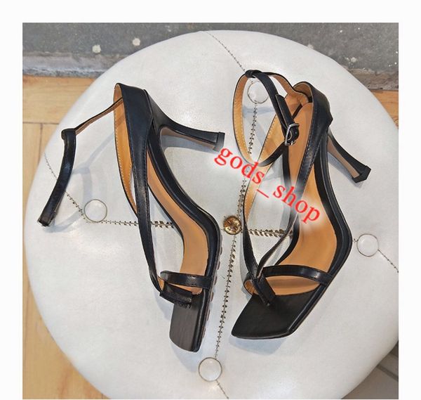 

2020 lusso latest leather slippers matte leather women shoes square - mouthed, open-toed women high heel slippers heel-height, Black;grey