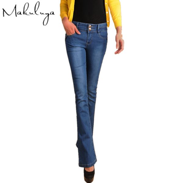 

makuluya thickening inside cashmere new arrival quality women jeans high waist straight leg button lock warm lady jeans qw, Blue