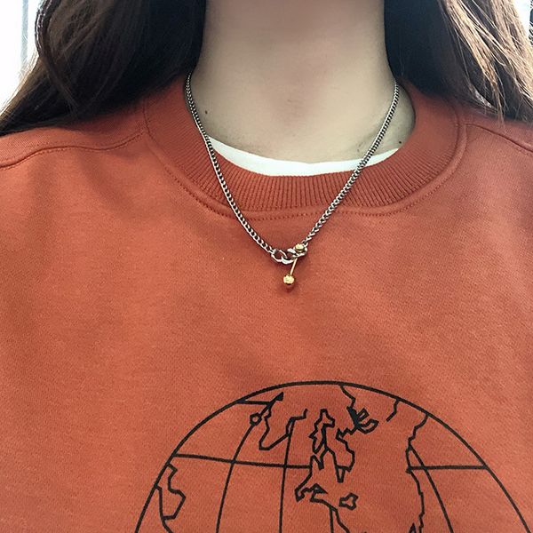 

necklace female ins simple metal ball pendant temperament fashion wild tide niche personality clavicle necklace for women girls, Silver