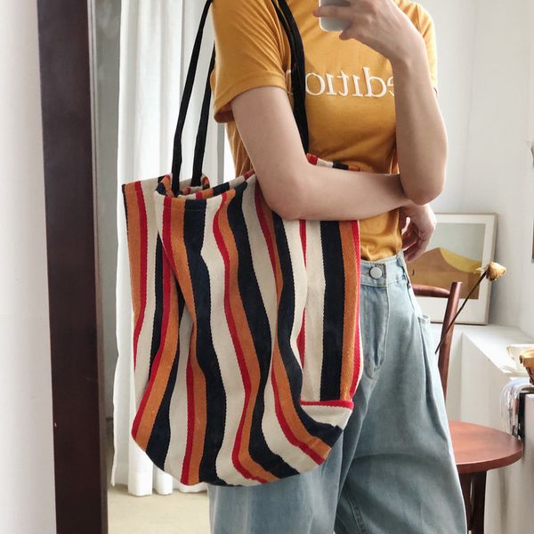 

striped colorful canvas bga for women 2020 new big large capacity shoulder bag tote fashion simple ladies student casual handbag