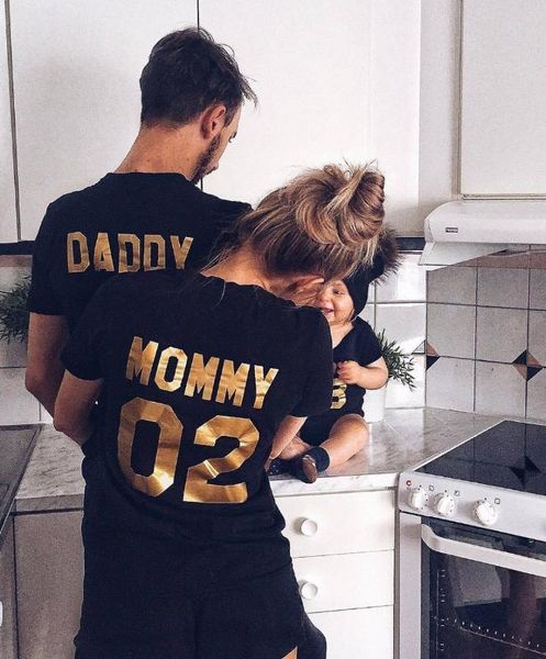 

family matching clothes family look cotton t-shirt daddy mommy kid baby funny letter print number tees summer, Blue