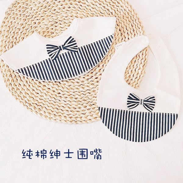 

британского gentleman новорожденного нагрудники bow tie хлопок круглых дети отрыжка полотно белые синие нашивки младенец материал, Slivery;white