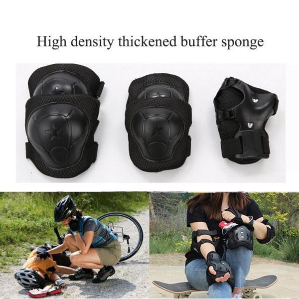 

kids elbow knee protective pads cycling safety roller skating helmet knee wrist guard elbow pad set protective guar new 2020, Black;gray
