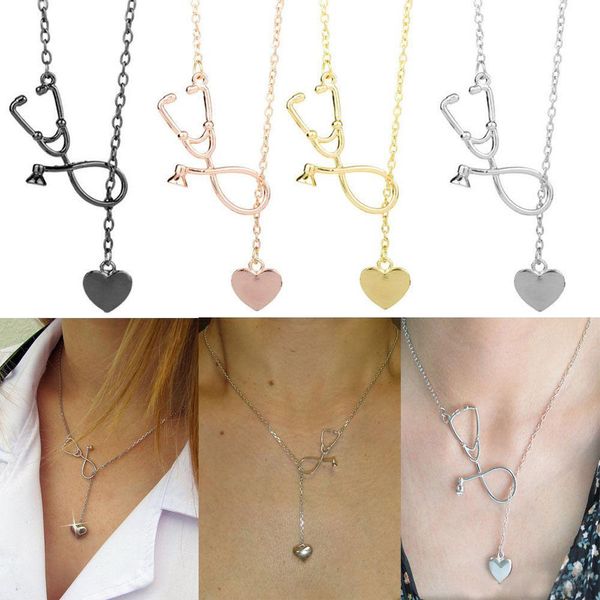 Heißer Verkauf medizinischer Schmuck Legierung Ich liebe dich Herz Anhänger Halskette Stethoskop Halskette für Krankenschwester Arzt Schmuck Geschenk Großhandel