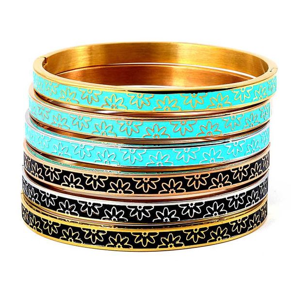 

flowers enamel design bracelet & bangles for women jewelry stainless steel bangle gold accessories pulseiras gift, Black