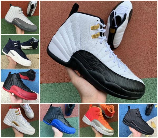 

mens basketball shoes 12s jumpman university gold stone blue 12 flu game roya the master dark grey men athletic sports sneaker size 7-13, Black