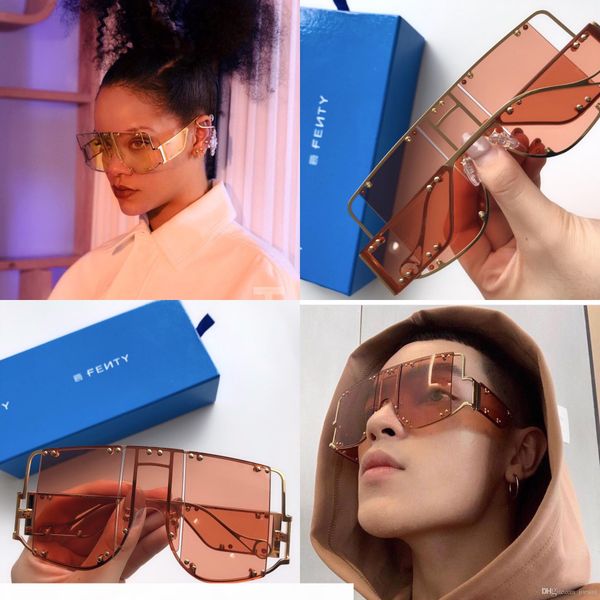 

new fashion avant-garde sunglasses fenty special design large frame protection square goggle light color decorative eyewear, White;black