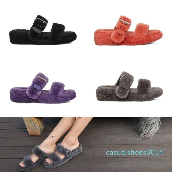 

women designer slides gladiator sandals fur slippers slides furry sandale fluff yeah indoor flip flops fashion luxury designer ladies c14, Black