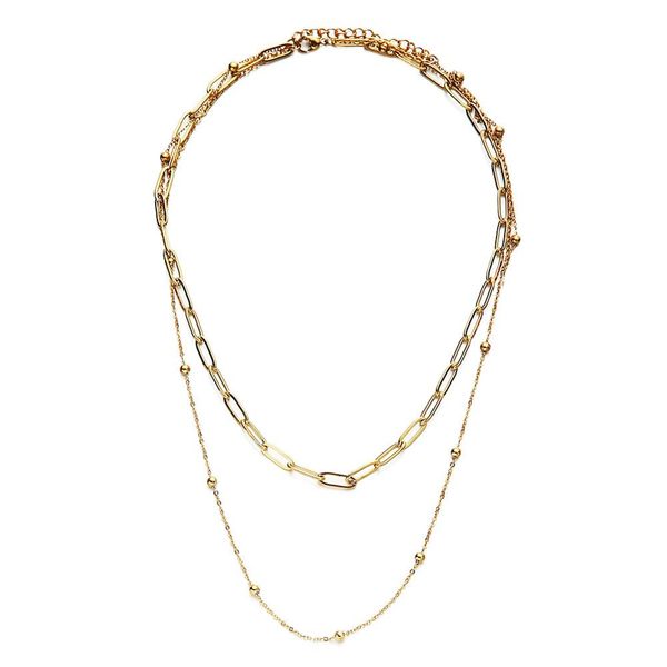 

stainless steel square paperclip chains choker necklaces for women double layer necklace jewelry valentine's day gift, Golden;silver