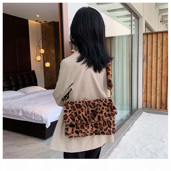 

designer-winter new stylish women's soft faux fur shoulder bag leopard print handbag high capacity crossbody bags for ladi