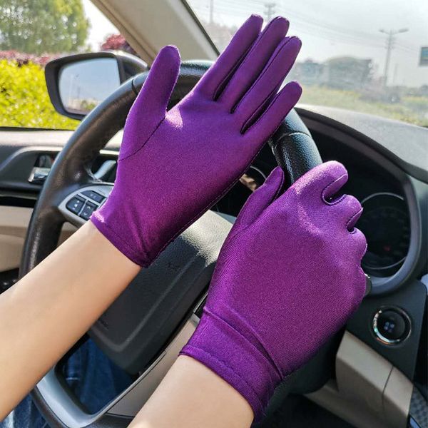

summer thin sun protection gloves women fashion black white etiquette dance gloves pure color elastic cycling driving glove, Blue;gray