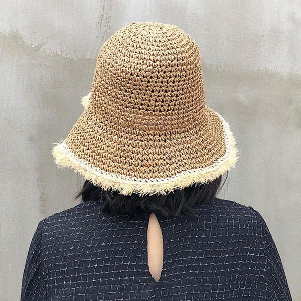 

summer hoilday floppy straw hat women ladies wide summer women crochet knit straw hat wide wavy brim sunscreen beach cap sunhat, Blue;gray