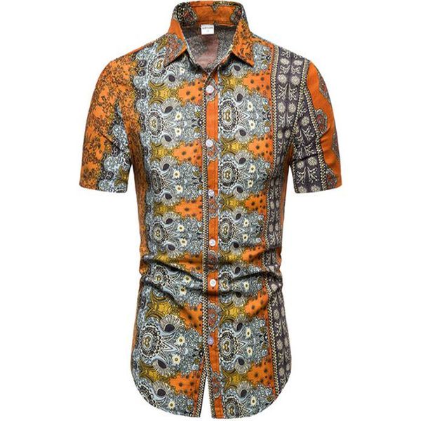 

summer men's casual short-sleeved printed lapel shirt 3, White;black