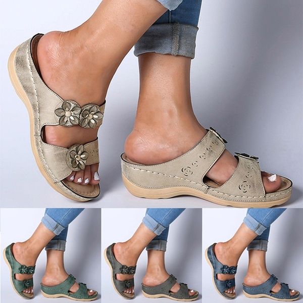 

casual shoes platform wedge slides beach shoes summer women slippers flower decoration slingback sandals ladies open toe, Black