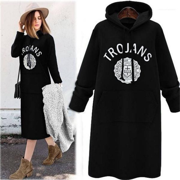 

casual designer females clothing letter print womens casual dresses fashion panelled big pocket womens hooded dresses, Black;gray