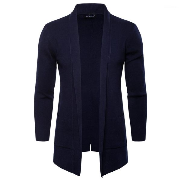 

open stitch solid stand collar long sleeve outerwear casual coats fashion knit with pocket men jackets spring autumn mens, Black;brown