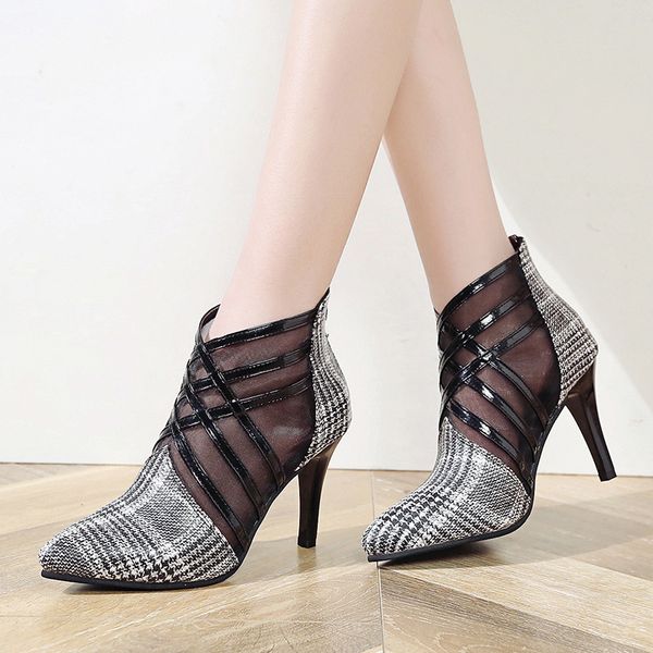 

new spring/summer 2020 fine gauze baotou sandals heels hollow out big yards of shoes for women's shoes with fashion, Black