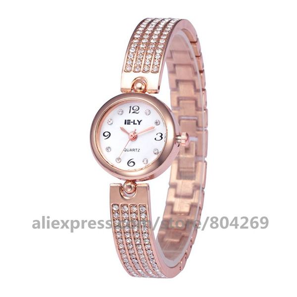 

wholesale e-ly 064 women bracelet watch fashion women quartz watches alloy lady rhinestone bangles wristwatches, Slivery;brown