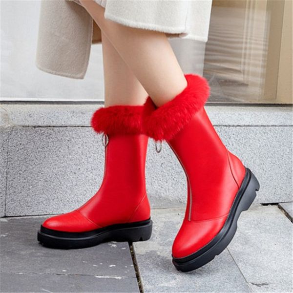 

pxelena дизайнер передний zip fur snow boots толстые плюша водонепроницаемый non скольжению на низком каблуке зима теплая ботильоны женская, Black