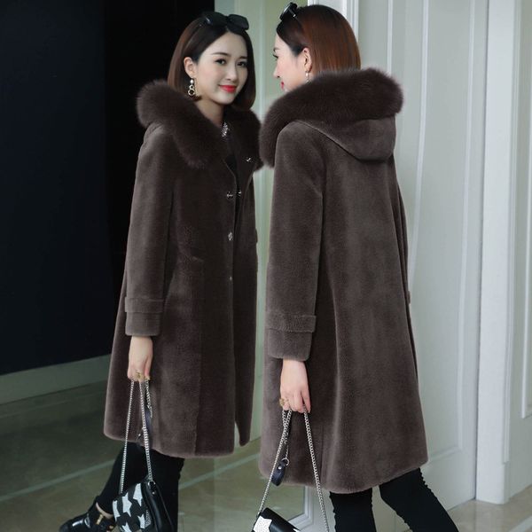 

sheep sheared coat female 2020 new slim slimming wool fur grass composite fur one female, Black