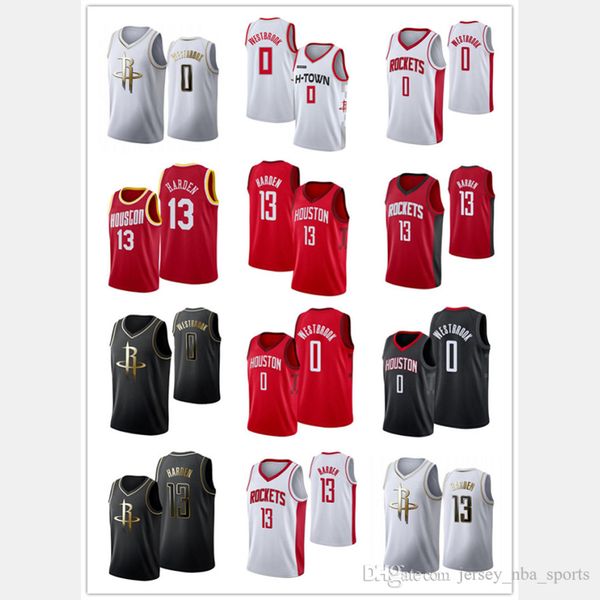 

men youth rockets 13 james harden 0 russell westbrook 19/20 red white black city edition nba player jersey 0, Black;red