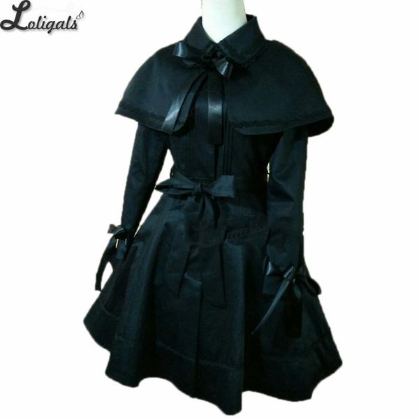 

gothic women's trench coat black long coat with cape plus size custom tailored, Tan;black