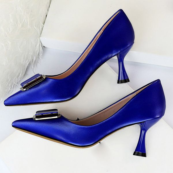 

2020 women 7cm high heels blue pumps plus size .5 wedding bridal valentine lady low heels scarpins yellow neon green red shoes, Black