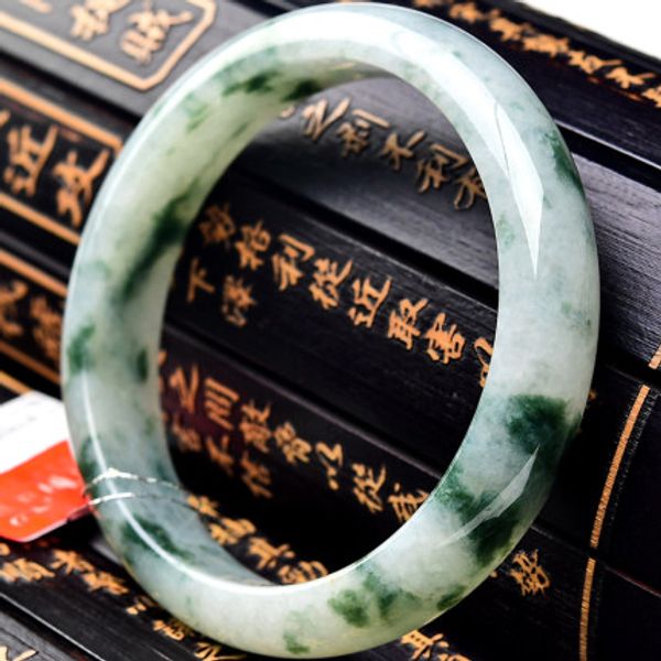 

natural myanmar a-class raw stone carved 54-62mm light green flower bracelet exquisite princess bracelet send gift, Black