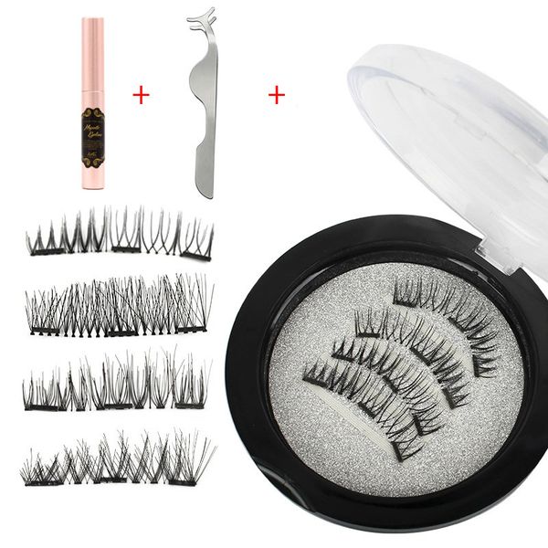 

magnet eyelashes 4pcs/set no glue false eyelashes waterproof reusable 3d magnetic & magnetic eyeliner & tweezer set
